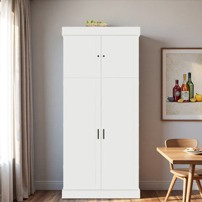 Grand garde-manger autoportant avec tablettes réglables, tablettes de porte, tiroirs et porte-bouteilles