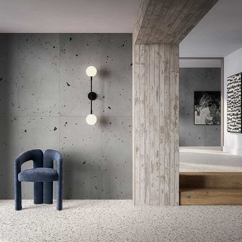 Kobe 24x48 Matte Terrazzo Look Porcelain Tile, Smoke Gray