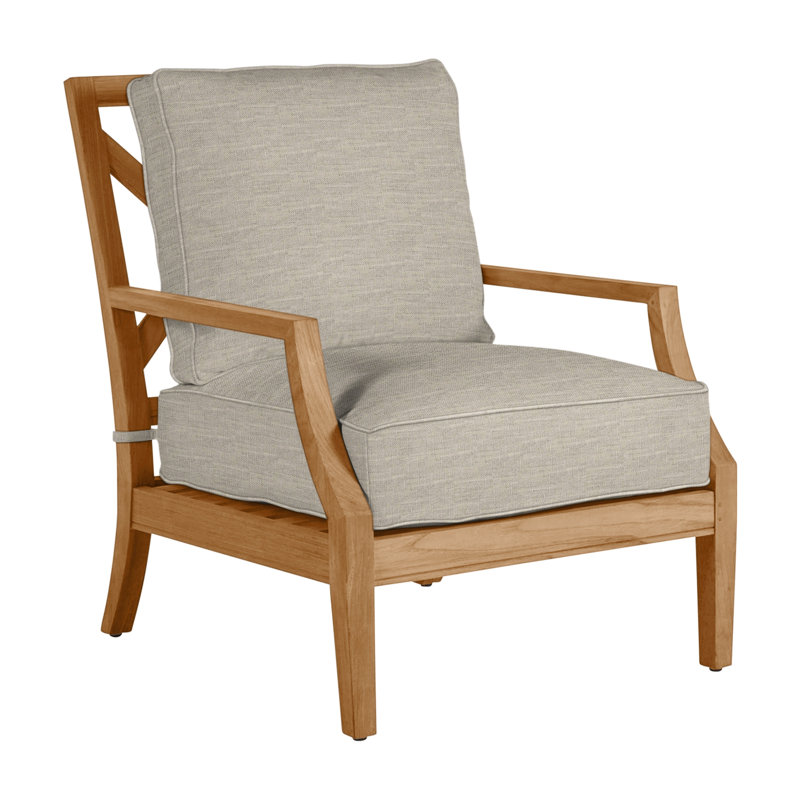 Haley Teak Patio Chair with Cushions, Natural Teak, Dove Sunbrella® Linen, Welt + Standard fill