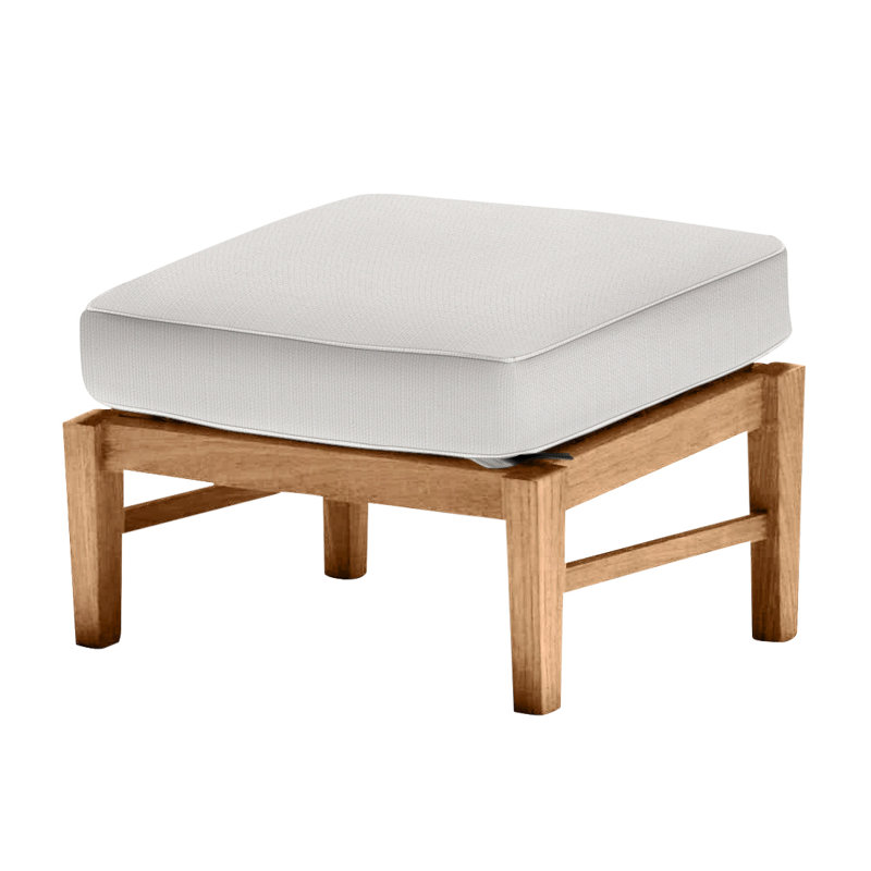 Croquet Outdoor Teak Ottoman with Cushion, Natural Teak, Welt, Snow Sunbrella® Linen
