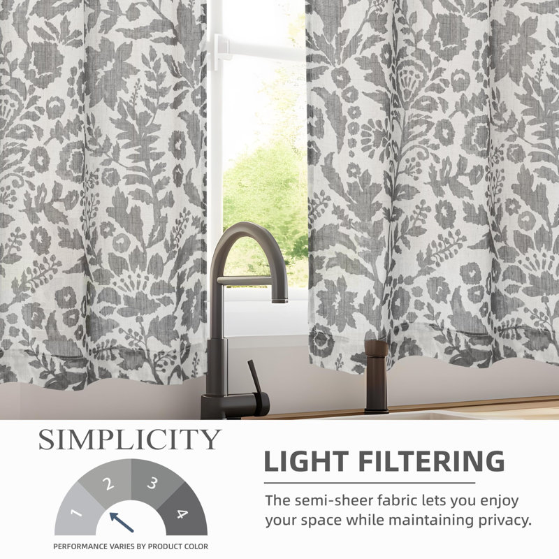 Kitchen Curtain Floral Tier Linen Short Pinstripe Cafe for Living Room Bathroom Julia Farmhouse Rustic Curtains Rod Pocket 2 Panels