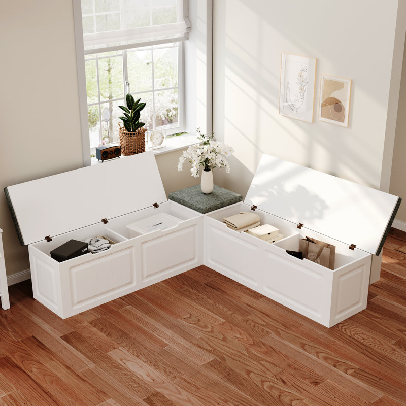 L-Shape Storage Bench With Cushioned Seating, For Dining Room, Kitchen, Entryway