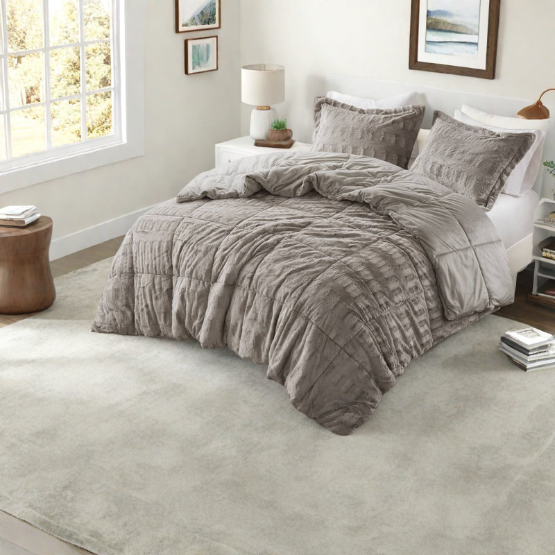 Ensembles de literie douillets en fausse fourrure simple TG gris moderne
