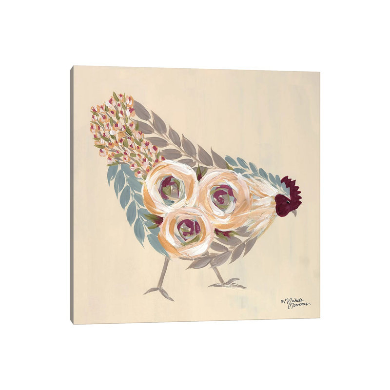 Floral Hen Blue And Yellow by Michele Norman - Wrapped Canvas Gallery-Wrapped Canvas Giclée