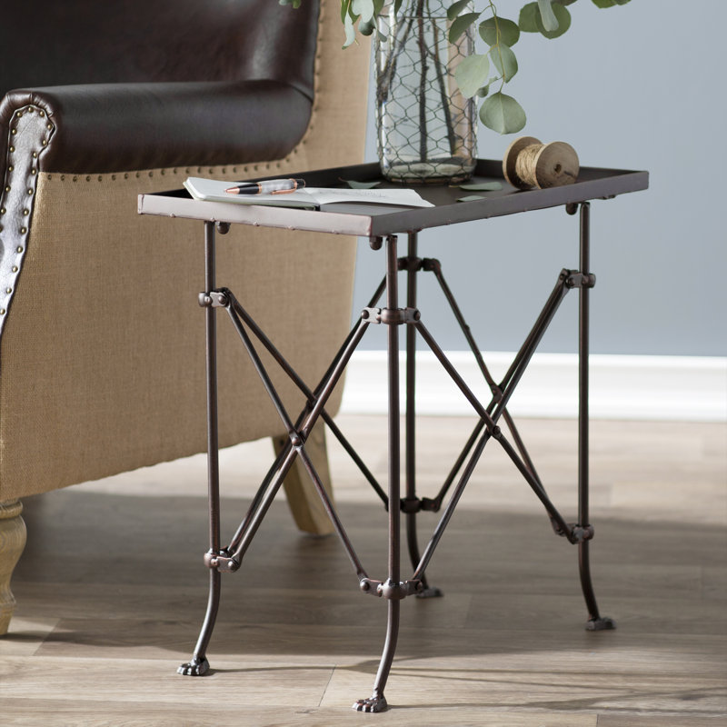Vintage Rectangular Metal Side Table with Unique Claw Sole Feet, Bronze, 20" H x 20" W x 12" D