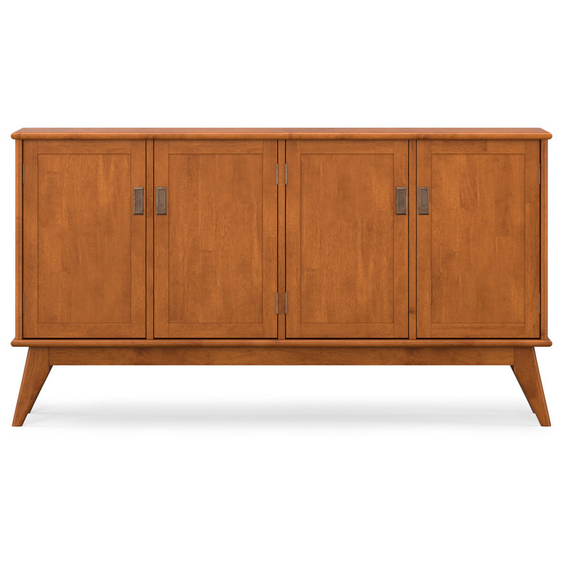 Teak Brown Mid Century Solid Hardwood 4 Door Sideboard Buffet