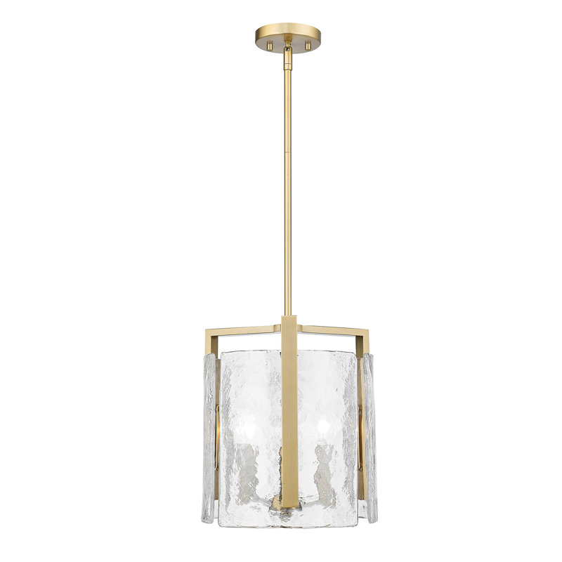 Luminaire suspendu cylindrique en bronze brossé à 3 lumières Lynsea, Bronze champagne brossé