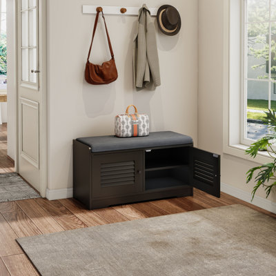 Modern Shoe Storage Bench with Cabinet Doors and Adjustable Shelves, Seating and Organization Solution