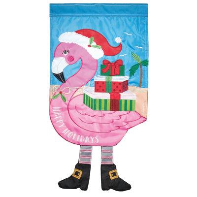 Drapeau de jardin des fêtes en polyester 24 x 13 po Holiday Flamingo