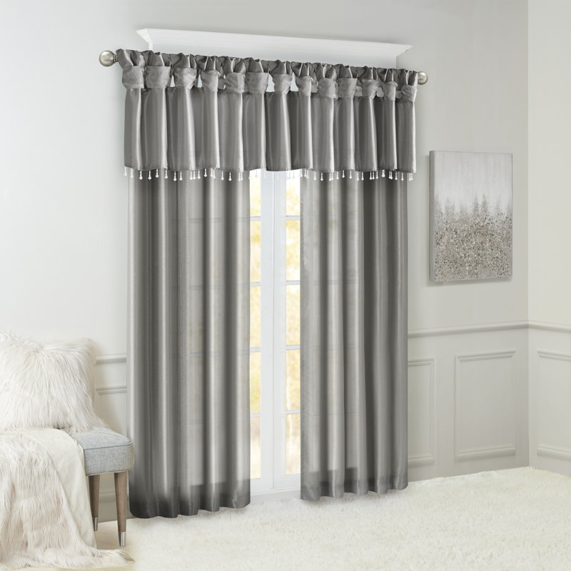 Panneau de rideau simple obscurcissant en soie artificielle Karlita, Gris anthracite, L 50 po x L 95 po
