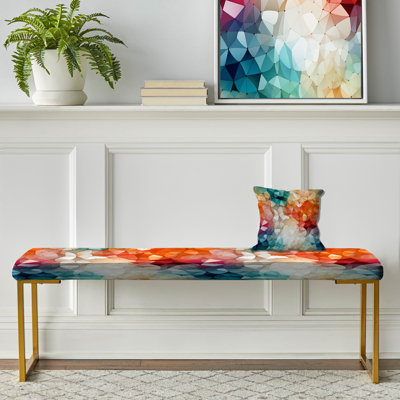 Colourful Playful Polyhedric Wonders - Geometric Upholstered Gold Bench