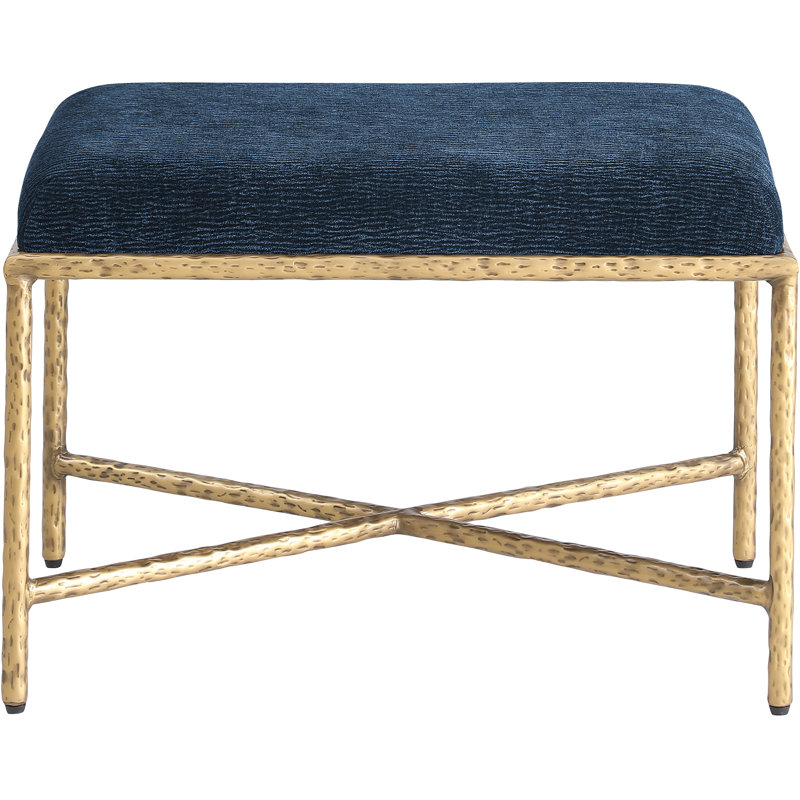 Banc en tissu Iyania Chenille, Tissu chenille bleu marine, Doré