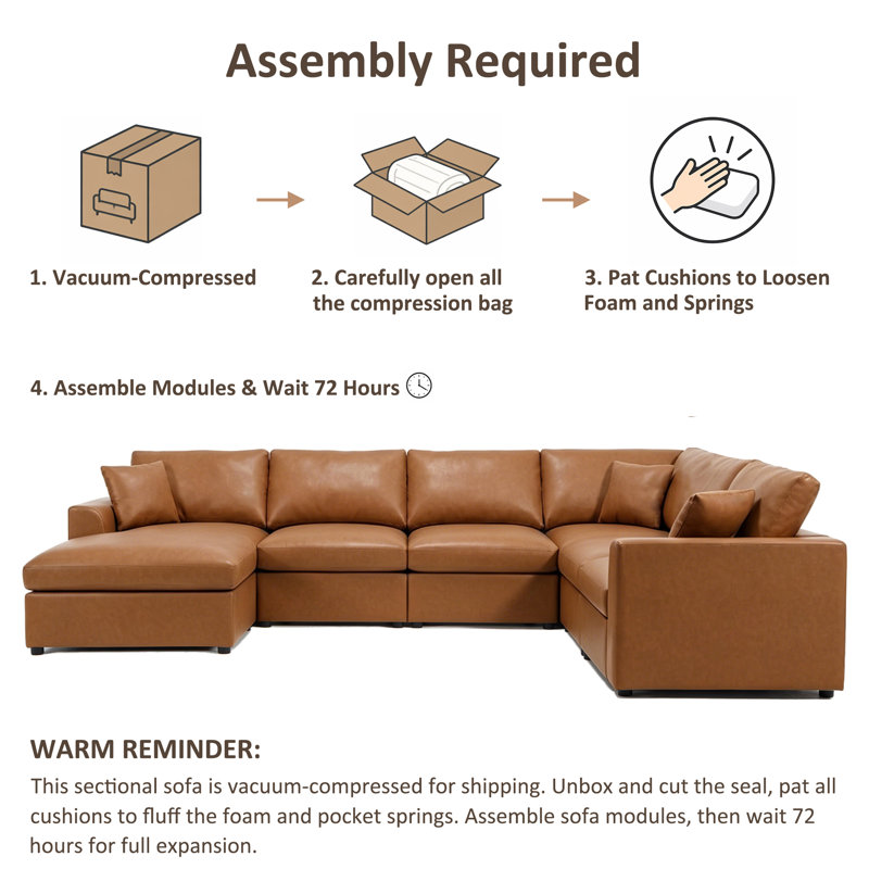 Canapé modulaire en forme de L de 126 po avec accoudoirs carrés de 126 po pour salon avec repose-pieds amovible, Brown