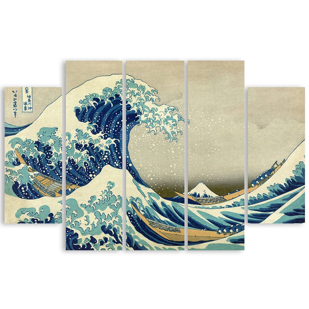 5-tlg. Leinwandbilder-Set The Great Wave of Kanagawa von Katsushika Hokusai