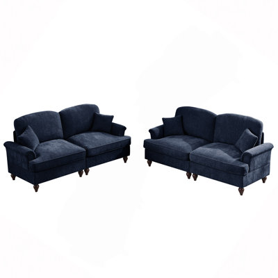Ensemble de canapé de salon modulaire classique avec accoudoirs évasés et volants amovibles, jupes plissées et pieds fuselés, ensemble de canapé causeuse 2 places pour le salon