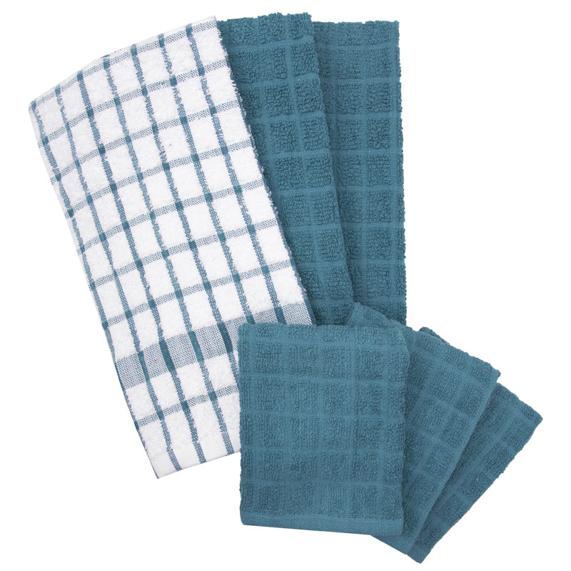 Cotton Plaid Kitchen Towel Linen Set, Atlantic