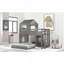 Lit superposé simple en bois sur lit double, lit mezzanine avec maisonnette, maison de campagne, échelle et garde-corps-457616895