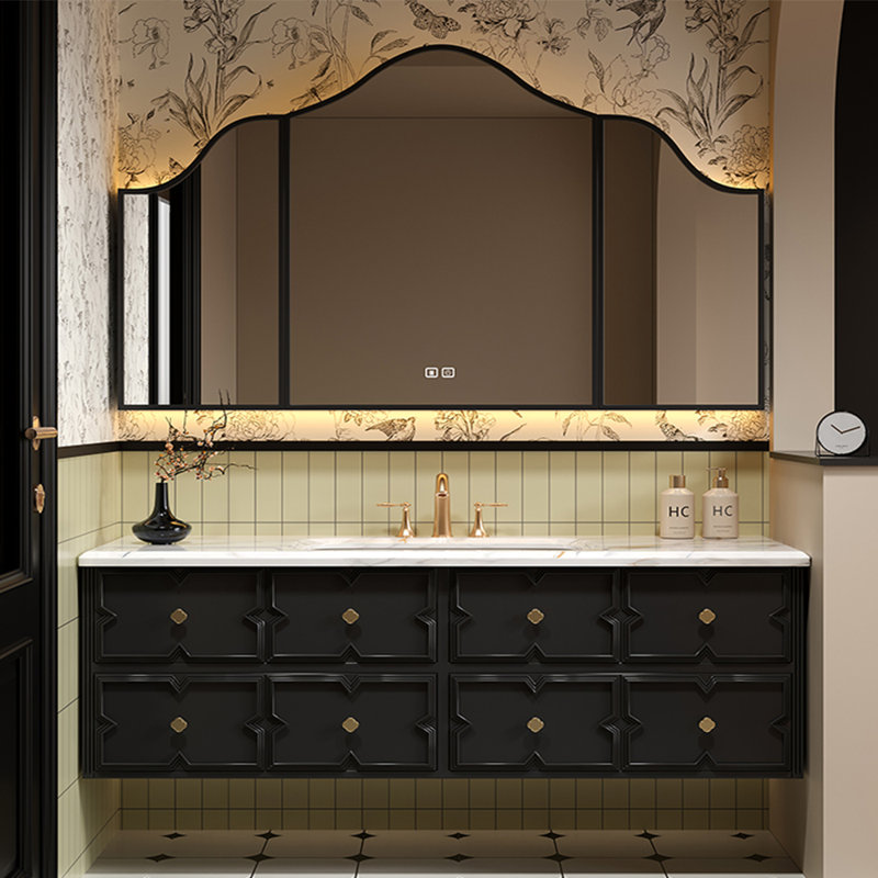 Armoire de salle de bain intelligente de style américain., Noir, 63"
