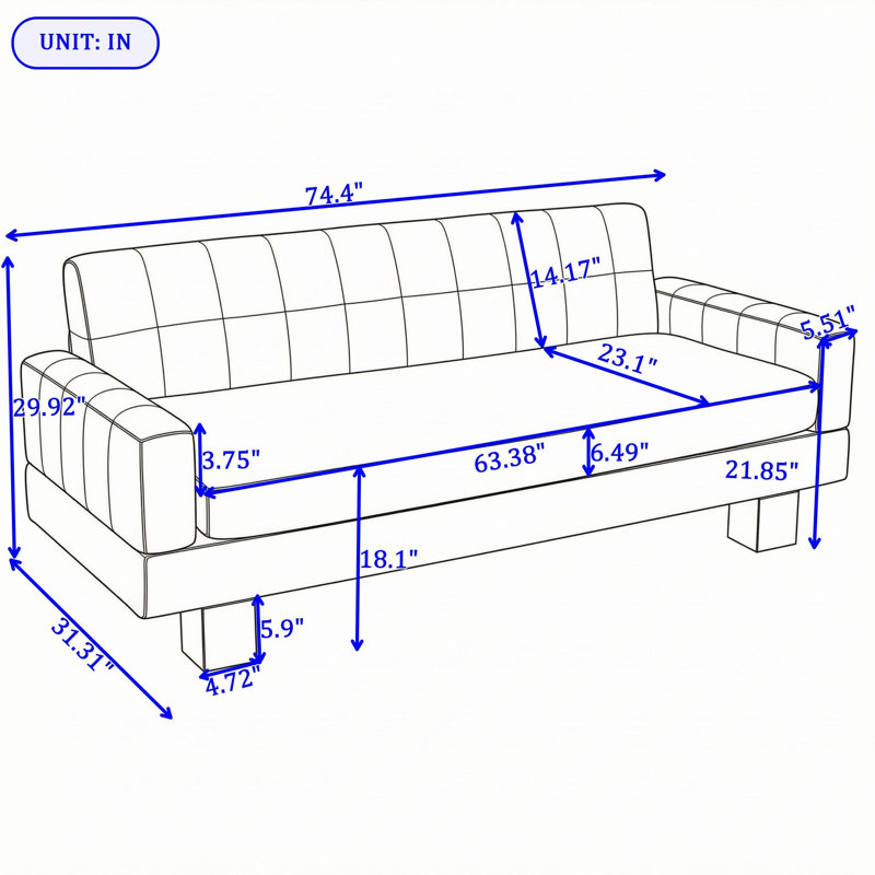 Upholstered 74.4'' Loveseat, Green