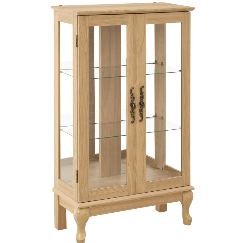 Vitrine 2 portes avec tablettes réglables et - Présentant vos articles, le dossier en miroir Oak Curio illuminé s'adapte à toute pièce,