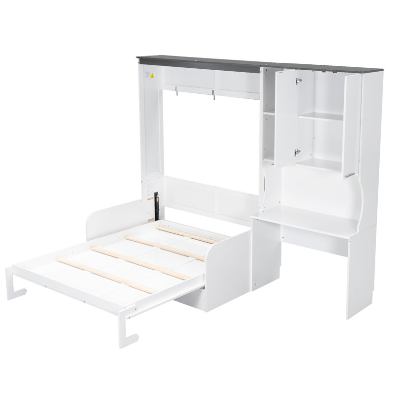 Lit escamotable multifonctionnel avec canapé, bureau et armoire de rangement, Complète