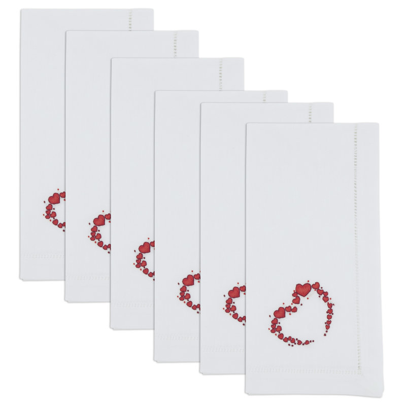 Ensemble de 6 serviettes de table en coton brodées à motif de cœur en couronne avec bordure ajourée, 20 po x 20 po