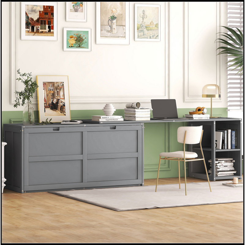 Grand lit escamotable contemporain avec bureau rotatif, Gris