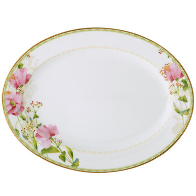 Noritake Poppy Place Oval Platter, 14" In White;pink