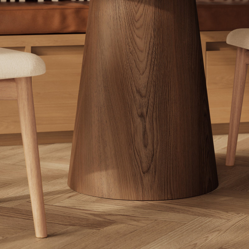 Modern Brazilian Mona Wooden Top Round Dining Table, Nogueira
