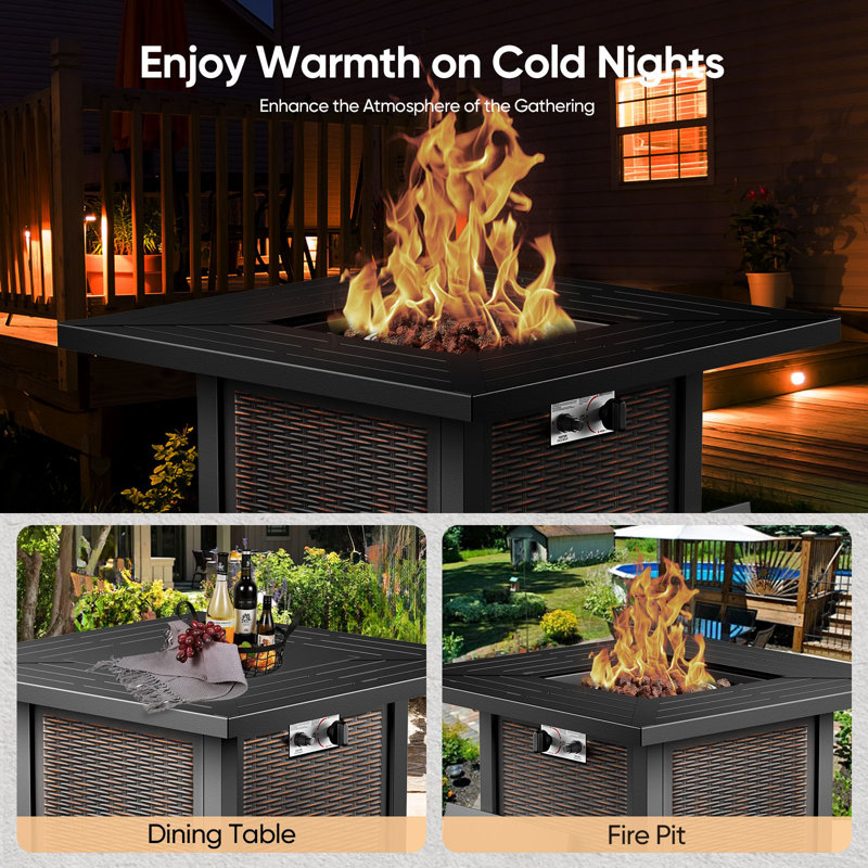 Wendye 4-Piece Outdoor Fire Pit Set With 2 Swivel Chairs & Side Table For Patio, Deck, Garden, Beige