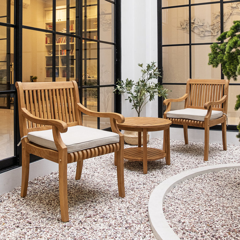 Ensemble de conversation d'extérieur en teck 3 pièces avec coussins Palacios, Beige