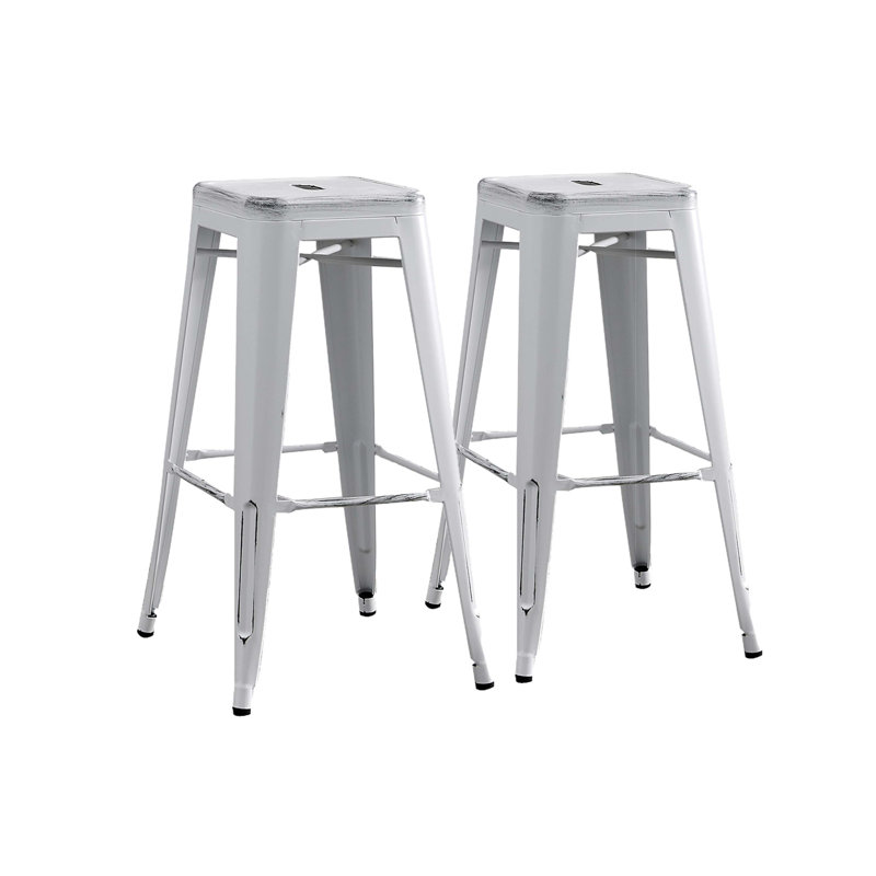 Backless Modern Light Weight Industrial Contemporary Rustic Vintage Costal Metal Bar Stools Without Back And 4 Leg Design(Only Dining Chairs)