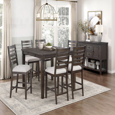 Classic Counter Height Dining Table Dark Wood Removable Leaf Square