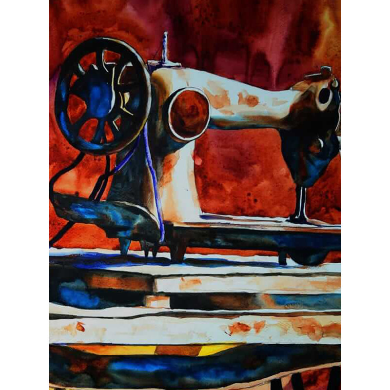 Machine à coudre | Aquarelle sur papier févriano | Par Debrata Basu