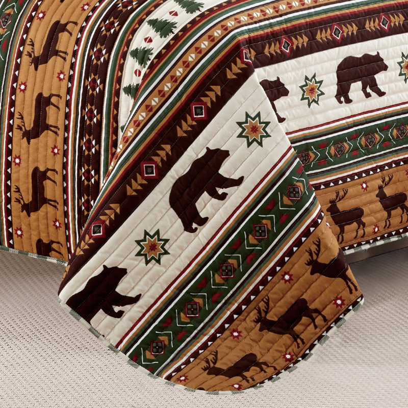 Full Brown Microfiber Reversible Lodge Quilt Set