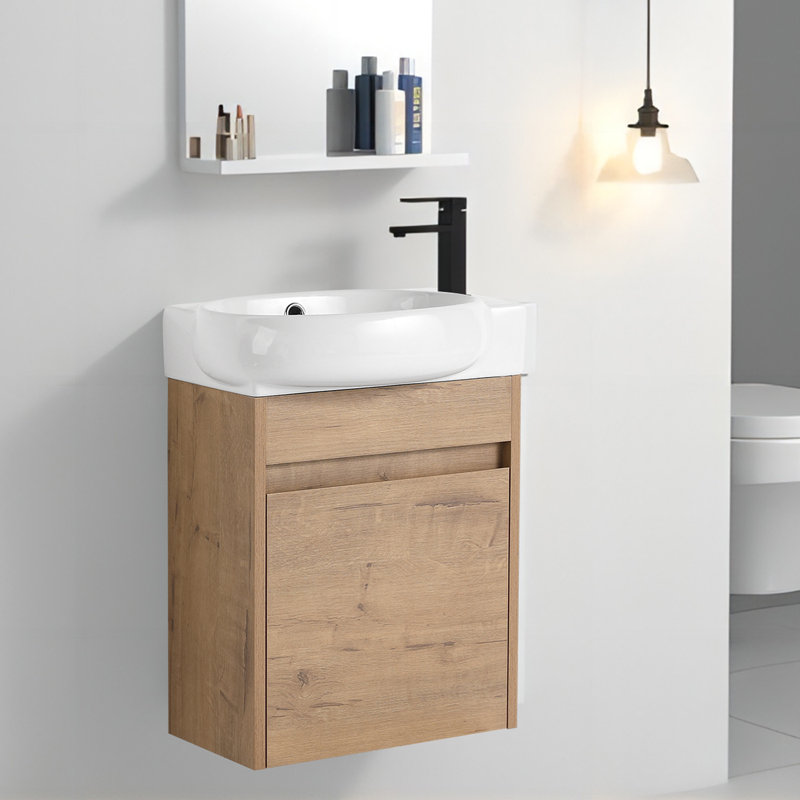 16.8'' Single Bathroom Vanity with Ceramic Top, Imitative Oak