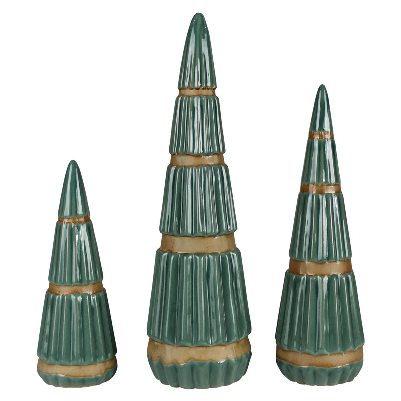 Arbres de Noël verts, céramique - ensemble / 3 cm: 2,25 x 6, moyen: 2,5 x 8, grand: 3 x 10