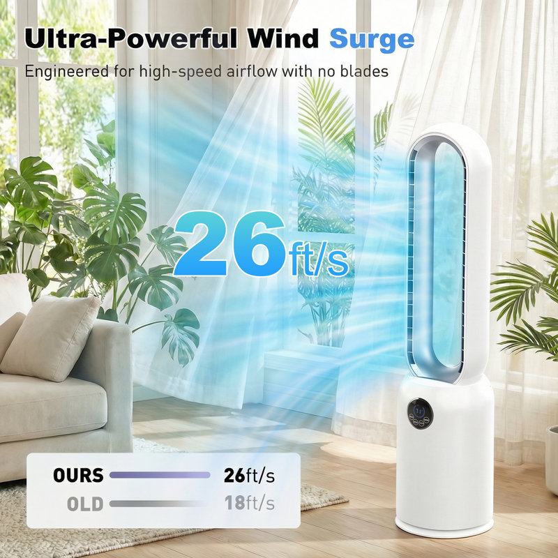 35" Bladeless Tower Fan For Bedroom, 26ft/s Airflow, 24 Speeds, 90° Oscillation, Standing Fans With Remote Control, 12h Timer, Portable Bladeless Cooling Fan For Home Office