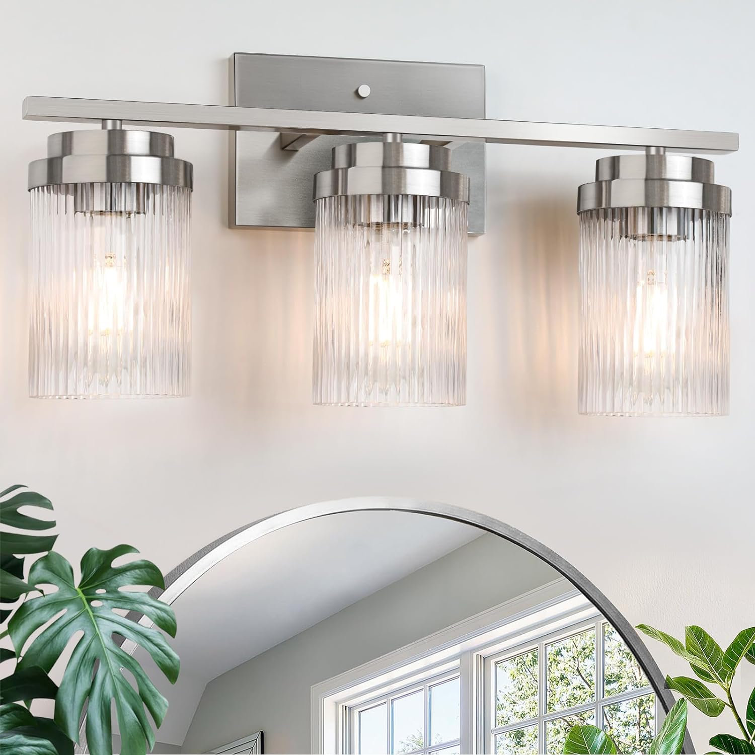 Hekass Modern Classic Brushed Nickel Vanity Light Fixture with Grooved