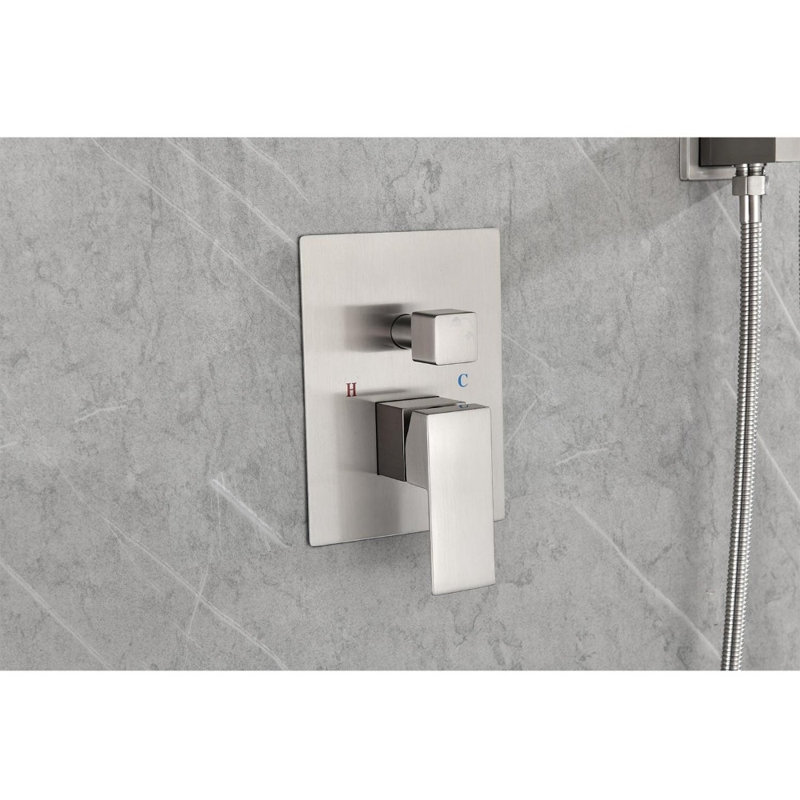 12" Rain Shower Head System - Wall Mounted Rainfall Shower Fixture, High-Pressure Water Flow for Bathroom, Brushed Nickel