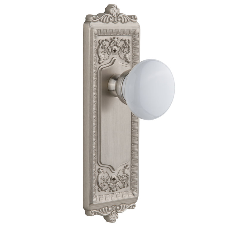 Assiette simple Grandeur Windsor avec bouton de porte Hyde Park, Nickel satiné