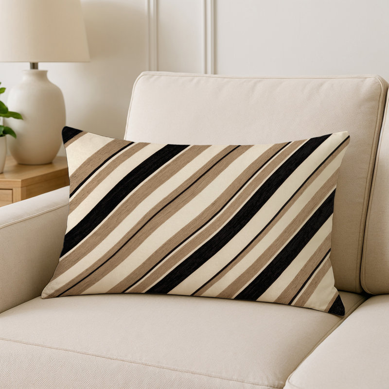 Coussin d'intérieur et d'extérieur, Rayures gris clair et gris anthracite, Rectangulaire H 25 po x l 18 po