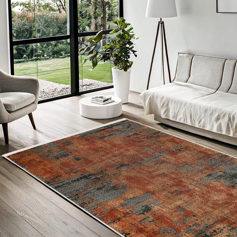 Tapis orange lavé à la machine à imprimé numérique abstrait antidérapant