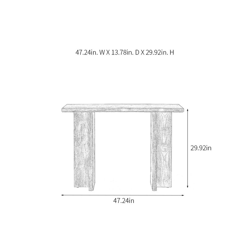 Console rétro en bois massif minimaliste, H 29,92 po x l 47,24 po x P 13,78 po