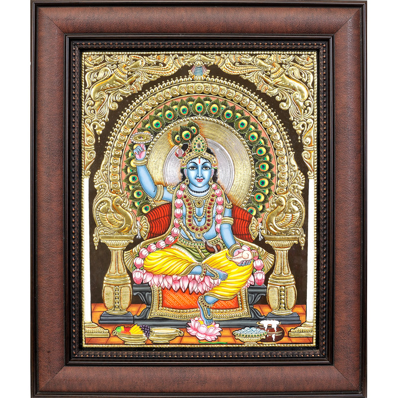 Chakradhari Shri Krishna Framed Tanjore Painting