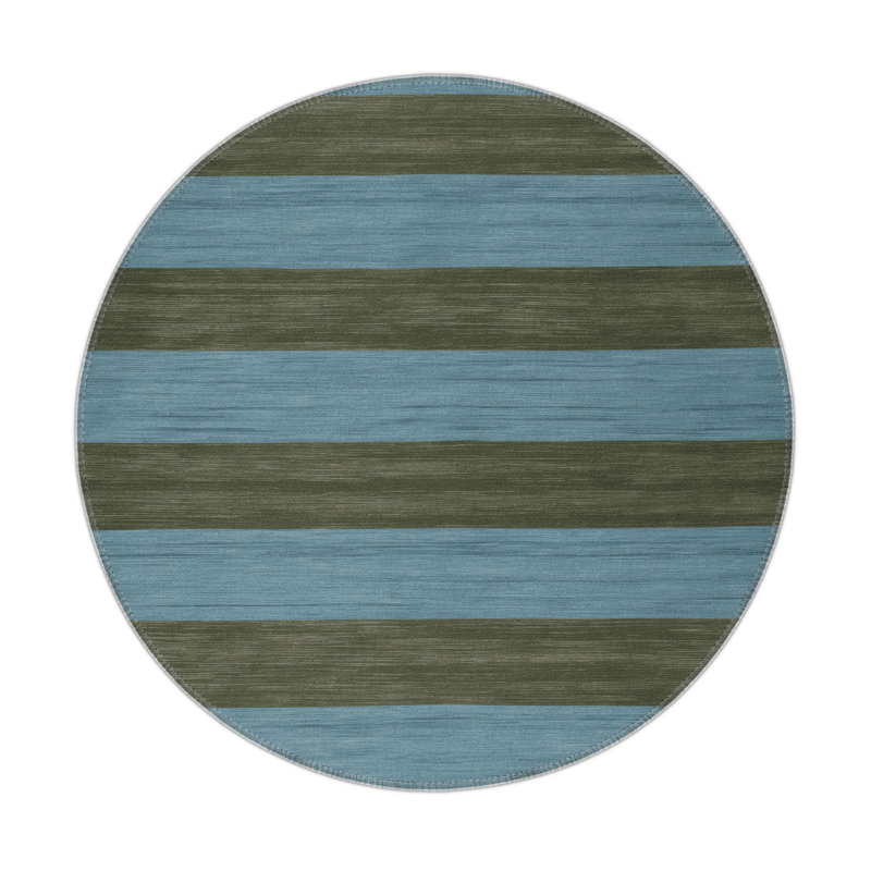 Tapis intérieur / extérieur bleu HorizontalStripes, Rond 5 pi