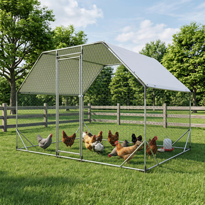 Enclos extérieur robuste pour poules, structure en acier galvanisé antirouille avec porte verrouillable, cage à volailles résistante aux intempéries avec toit en pente pour petits animaux de jardin.
