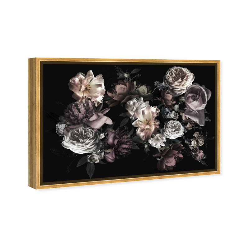Wedding Blooms Florals - impression d'art graphique, H 30 po x l 45 po x 1,5 po, Toile encadrée d'or