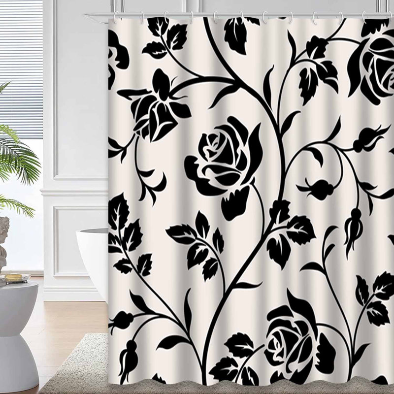 Rideau de douche imperméable à motif floral avec 12 crochets, L 72 po x l 84 po