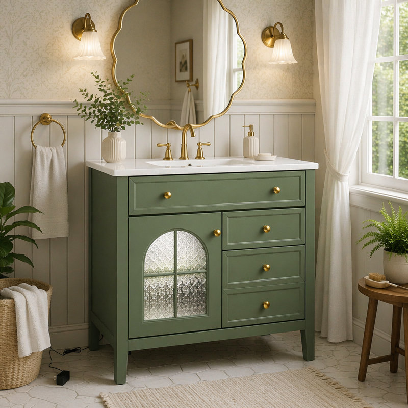 Armoire de salle de bain 35,6 po, Green+Only Cabinet+1door